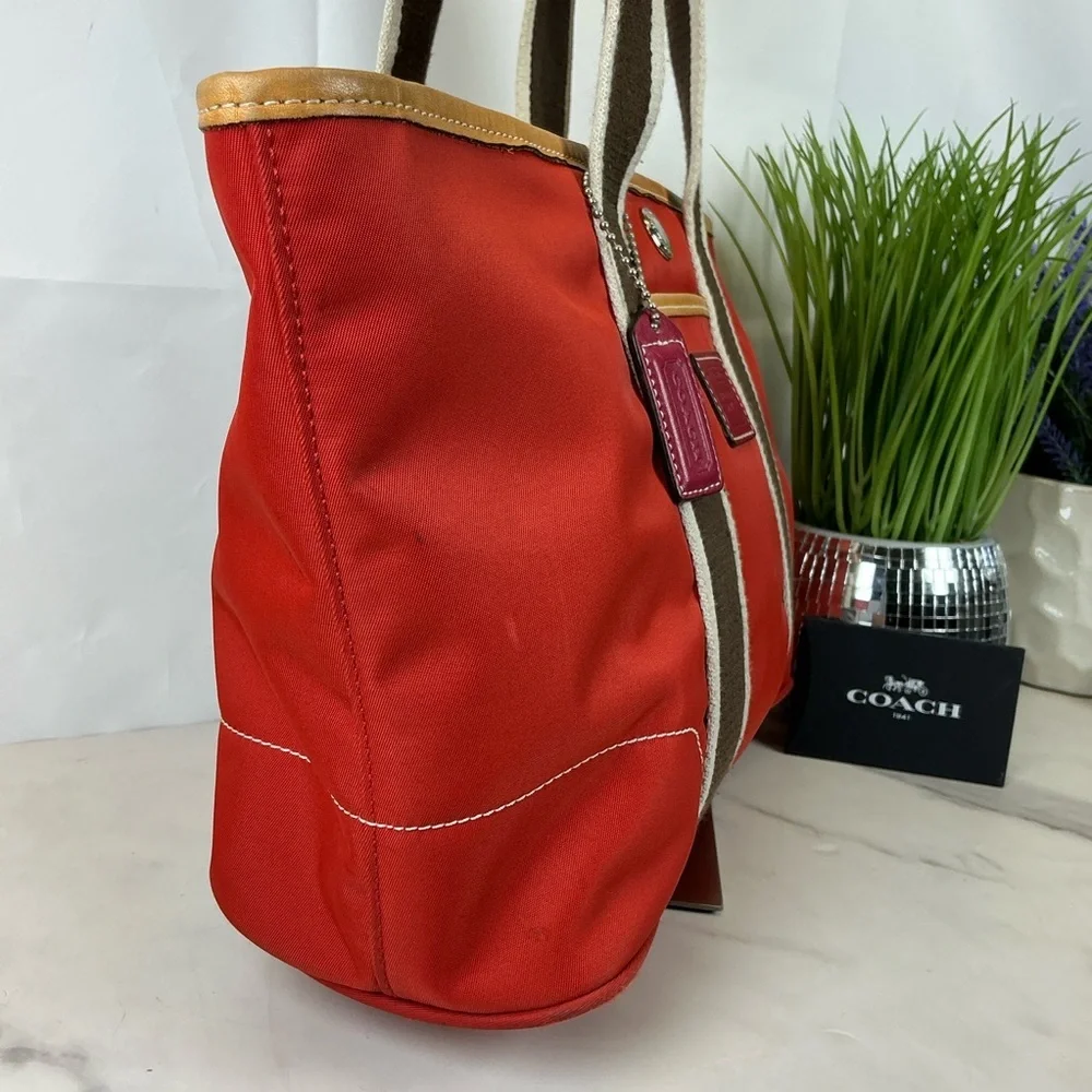 Coach Hampton Vintage‎ Nylon Vibrant Red Orange Tote Bag